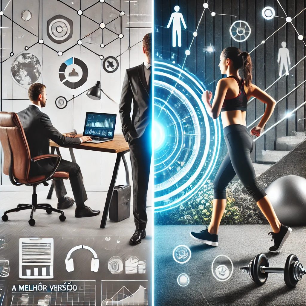DALL·E 2024-12-24 20.26.21 - A visually striking image to represent 'A Melhor Versão de Você e do Seu Negócio'_ A concept showcasing a professional and healthy lifestyle balance.